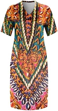 Afričke haljine za žene plus veličine Vintage V izrez džepove kratkih rukava Majice Haljine prevelike tuničke haljine na plaži