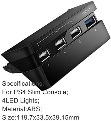 LenBoken PS4 Slim Gaming Console Hub, 4 USB priključak za PS4 Slim, USB 3.1 brzi USB 2.0 Super prijenos brzina punjača punjač Displaka