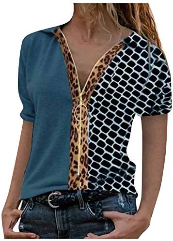 Miashui Srednje majice Žene Print Color Color Color Blokiranje casual rever majica s kratkim rukavima Ženska modna matica tanka tee