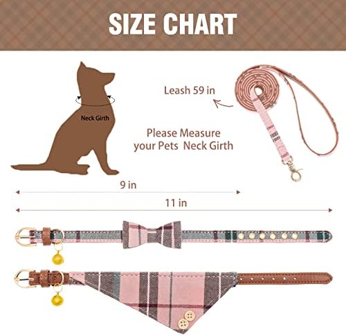 Luk kravate ovratnik i povodac za male pse - štene povodac Classic Pink Plaid - podesive veličine sa zlatnim zvonom - savršeno za