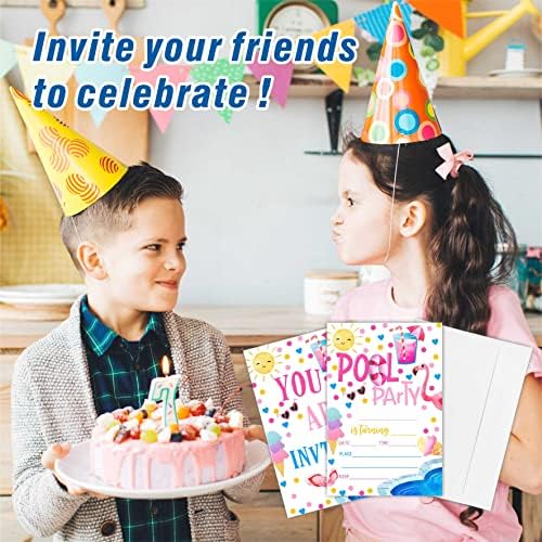 Pozivi za rođendan na bazenu Flamingo, dvostrane kartice za ispune za rođendan, dječake, djevojke, djecu, tinejdžer, 20 pozivnica