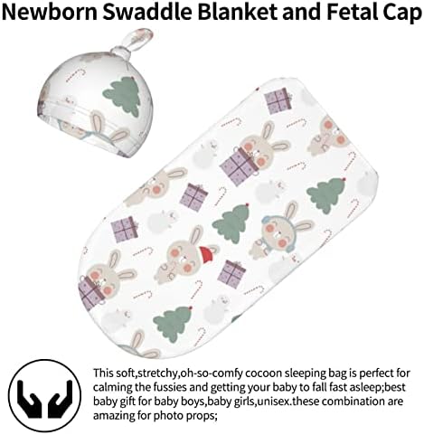 Božićni zečji baby swaddle cokon vreća, jednostavna ploča sa setom Beanie, mekaste rastezljive udobne pokrivene pokrivače za novorođenčad
