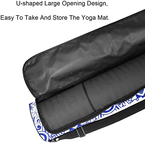 Laiyuhua Yoga Mat torba, dvostruki patentni zatvarači Yoga teretana torba za žene i muškarce-glatki patentni zatvarači, veliki otvor u obliku slova U i podesivi kaiš, odgovara većini prostirki plavi Azulejo geometrijski uzorak cvijeta