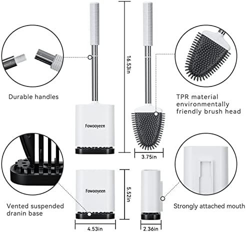 Fowooyen WC četkica i držač za kupatilo, silikonska toaletska četka za čiste, fleksibilna četkica za čišćenje za čistine sa ventilacijskim