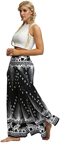 Fancy Uyee Womens Boho Print Sret Wide noga Hlače Hlače HAPPIE BOHEMIAN Palazzo Workout Yoga Hlače Ljetne plačke Hlače