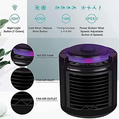 Liliang- Prijenosni zračni hladnjak AC -, USB klima uređaj za hlađenje vode, 3 brzine 7 boja Inteligentni vremenski prikaz cijeli