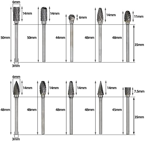 QiNiuTools dvostruko rezani karbidni rotacioni Burr Set-10 kom 1/8 drška, 1/4 volframov čelik dužine glave za obradu drveta, bušenje,