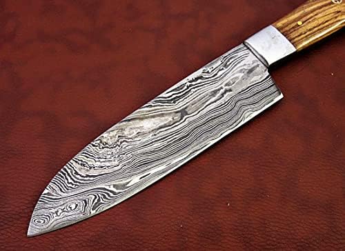 Stemeni oštrica od Damask-a Santoku Nož, prirodna ljestvica drveta sa čipkom, 11 inča dugačak sa 6 dugim uzorkom uzoraka čelične oštrice