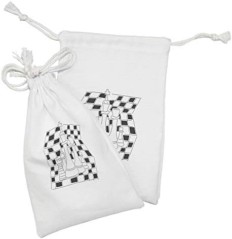 AMBESONNE PART IGRE TOUCK Set od 2, chess tematski obrisni komadi sa apstraktnim dizajnom odbora Zigzags jednobojni, mala torba za