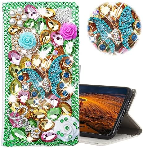 Glitter Wallet futrola za telefon kompatibilna sa Samsung Galaxy S21 FE 5G 2022, AS-Zeke 3d ručno rađena leptir ruža cvijet Rhinestone