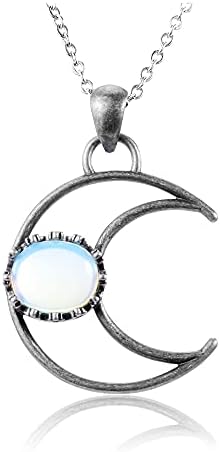 Jovivi Healing Crystal ogrlica čovjek-made Opalite Hollow Crescent Moon Stone Privjesak Ogrlica dragi kamen kvarcni nakit za žene