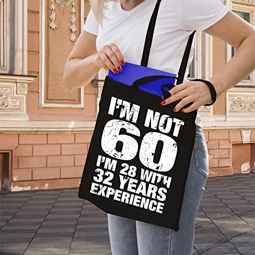 60. rođendanski pokloni za žene - Nisam 60 platnenih torbi za dame, pamučna torba za rame, torba za višekratnu upotrebu za kupovinu-crna
