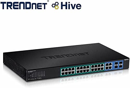 TrendNet 28-port Gigabit Web Smart Poe + prekidač, 24 x Gigabitni portovi, 4 x zajednički gigabitni portovi, 185W POE budžet, 56Gbps Preklopni kapacitet, zaštita od života, crna, TPE-2840WS