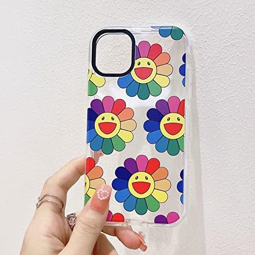 Kwolykim Šareni osmijeh sa suncokretovim cvjetnim cvjetnim uzorka za iPhone 11 Case Cute Rainbow Suncover za iPhone 11 6.1 '' Clear