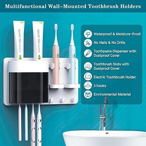 Dvostruka automatska pasta za zube, električni nosač četkica za zube zid montiran s poklopcem otpora na prašinu i 2 zube za zube,
