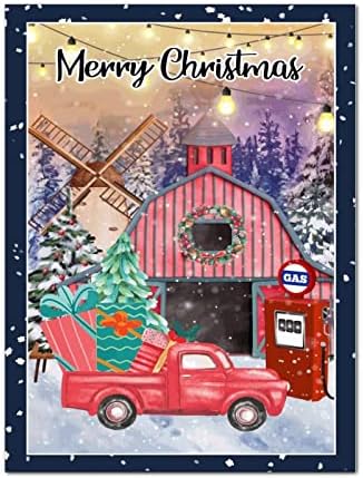 Božićna benzinska pumpa Zimska farma Snow Tree Crveni kamion Pozitivna zidna plaketa Pozdrav Zimska drva Viseća zidna umjetnička umjetnička