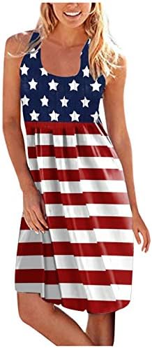 4. jula ljetna haljina za žene Casual Boho haljina SAD zastava bez rukava Scoop vrat lepršavi Mini sarafan na plaži