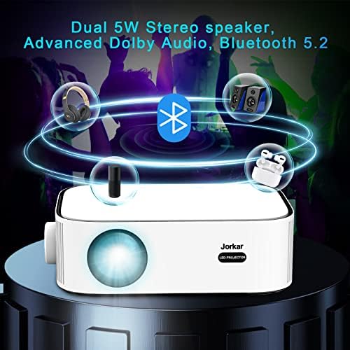 Jorkar 5g WiFi Bluetooth Home projektor, rodni filmski projektor 1080p, 500ansi 10000L svijetli, dual 5W stereo zvučnici, Dolby podržana,