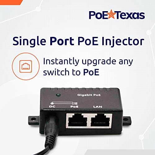 Poe Texas Poe injektor - Jednokrevetna snaga preko Ethernet pasivnog POE adaptera - 10/100/1000 Gigabitni podaci - uključuje 48V 15W