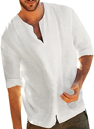 Čvrsta kutija fit majice Muška ljetna bluza split vrat Bluza Mekani boho sa gumbima odsječene posteljine kratkih rukava