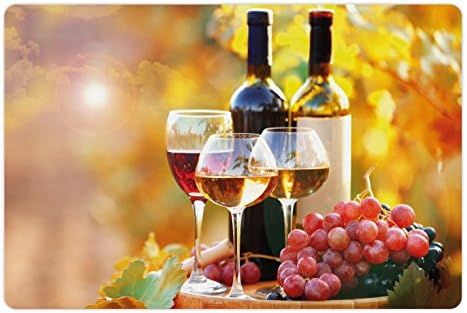 Ambesonne Wine prostirka za kućne ljubimce za hranu i vodu, ukusno vino na drvenoj bačvi na plantaži grožđa Seoski rast, pravougaona