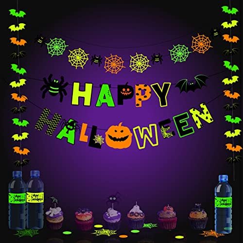 Neon Glow Glitter Spiderweb Garland potpisuje Halloween Party Dekoracije, Halloween Spider baner Spider Web Viseći dekor banera