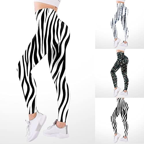 Tajice za žene-Zebra print visoki struk kontrola stomaka meke Bez providnih crnih pantalona za jogu za atletski trening