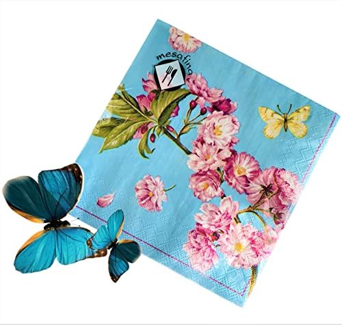 AVEVER 20-CT plava magnolija salvete cvjetni dekupažni papir ukrasni ispisani ručak za večeru cvijeće majke majke, 6,5 x 1 inča