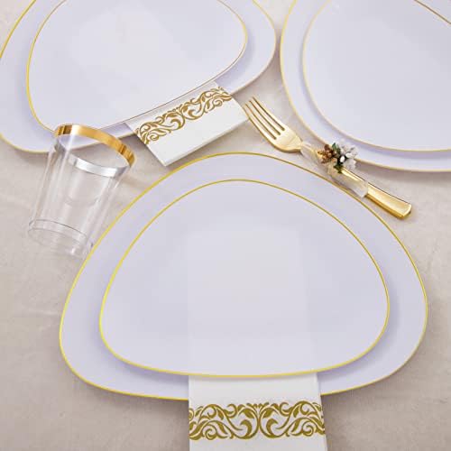 Supernal 210pcs bijele i zlatne ploče, zlatna plastična ploča za večeru - zlatne ploče za večeru, plastične desertne ploče, zlatna