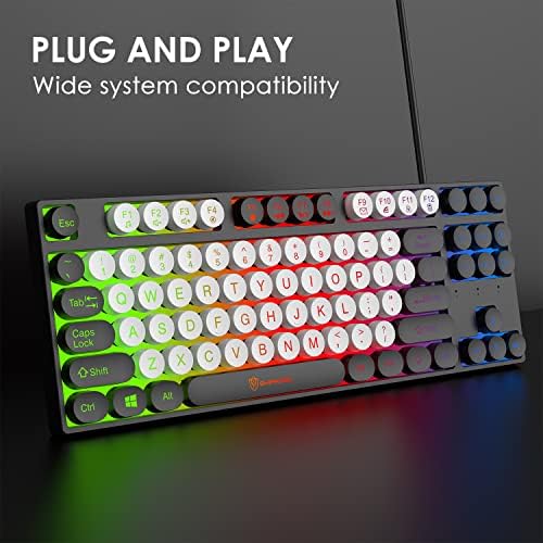 Mehanički Feel Gaming tastatura i miš Combo, 87 tipki Retro Punk u stilu pisaće mašine, Dugina Tastatura sa pozadinskim osvjetljenjem,hladno