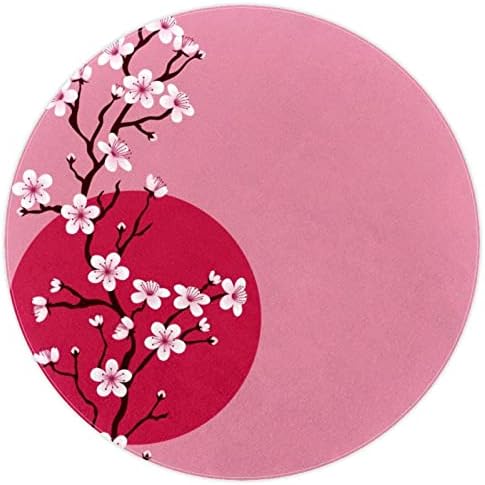 LLNSUPPLY Kids Rug 5 Ft veliki okrugli tepisi za djevojčice dječake beba-japanski cvjetovi trešnje grana ružičasto cvijeće, Kućni