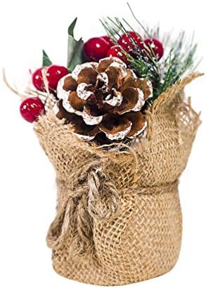 Holibanna Umjetna božićna božićna biljka mini ukras sa holly bobicama i borovom konusom Hessian Base